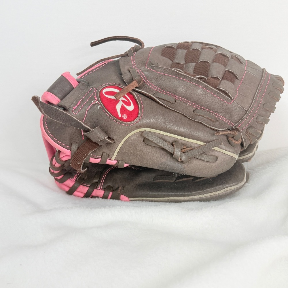 Rawlings Fastpitch Softball Glove Kids 10.5 Brown Pink Good Leather FP105